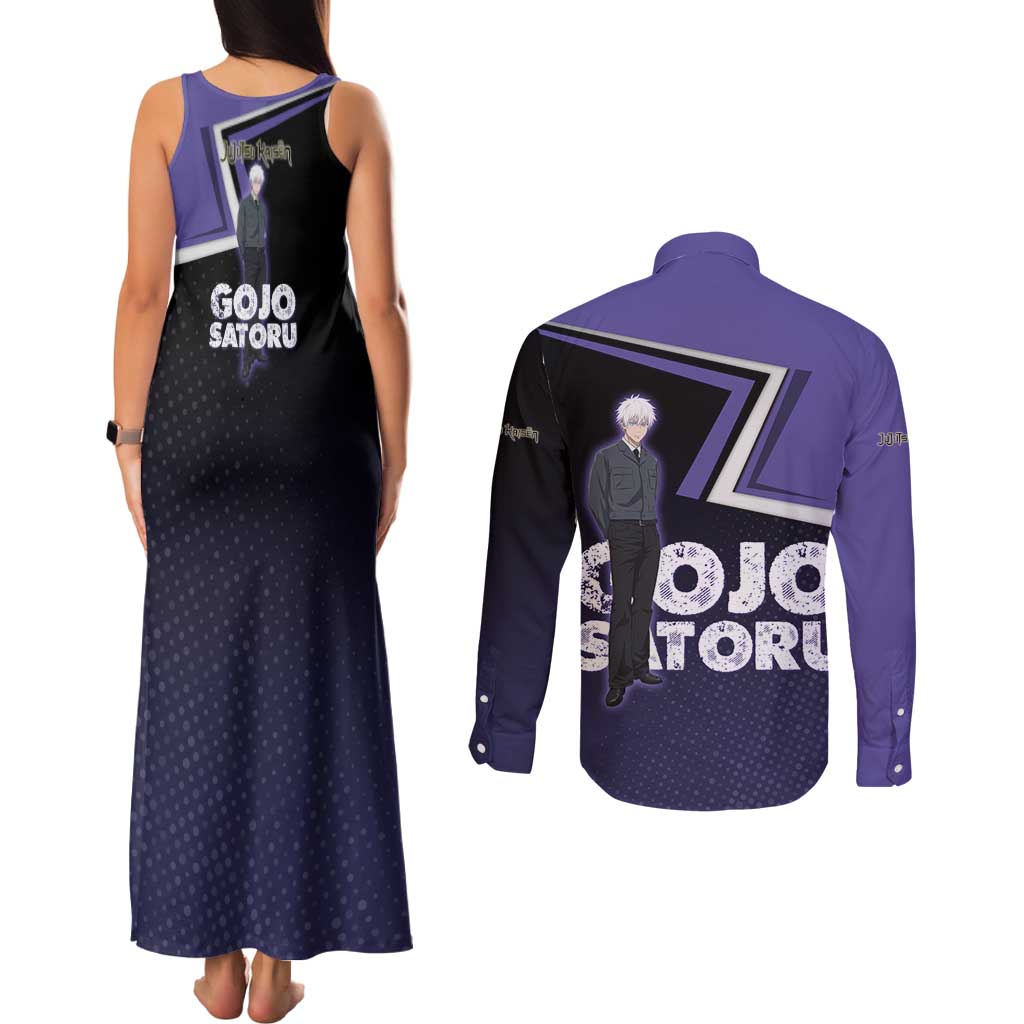 Gojo Satoru Couples Matching Tank Maxi Dress and Long Sleeve Button Shirt Bold Anime Poster Style