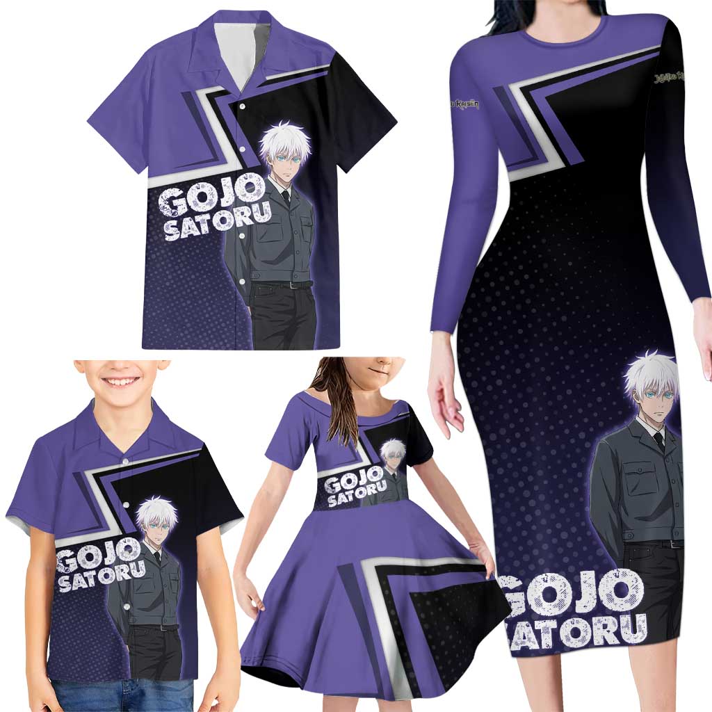 Gojo Satoru Family Matching Long Sleeve Bodycon Dress and Hawaiian Shirt Bold Anime Poster Style