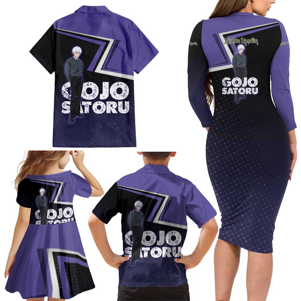 Gojo Satoru Family Matching Long Sleeve Bodycon Dress and Hawaiian Shirt Bold Anime Poster Style
