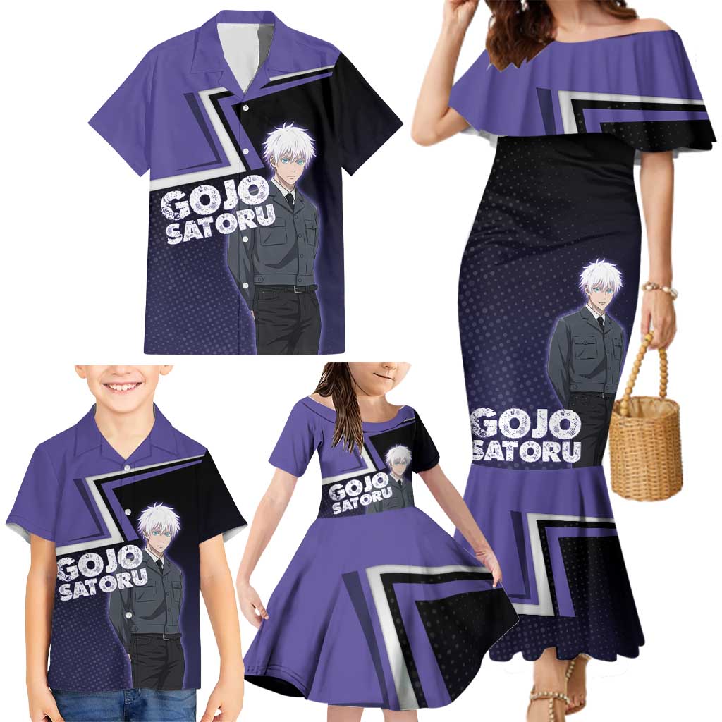 Gojo Satoru Family Matching Mermaid Dress and Hawaiian Shirt Bold Anime Poster Style