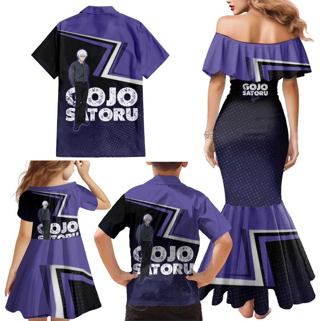 Gojo Satoru Family Matching Mermaid Dress and Hawaiian Shirt Bold Anime Poster Style