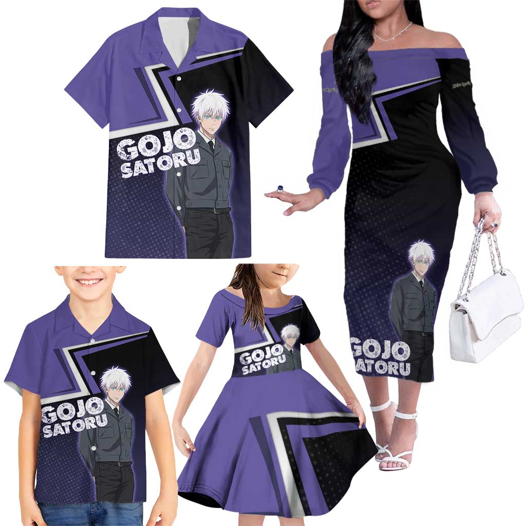 Gojo Satoru Family Matching Off The Shoulder Long Sleeve Dress and Hawaiian Shirt Bold Anime Poster Style