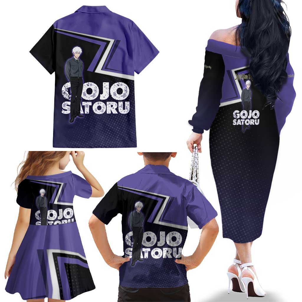 Gojo Satoru Family Matching Off The Shoulder Long Sleeve Dress and Hawaiian Shirt Bold Anime Poster Style