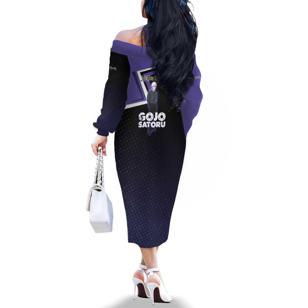 Gojo Satoru Family Matching Off The Shoulder Long Sleeve Dress and Hawaiian Shirt Bold Anime Poster Style