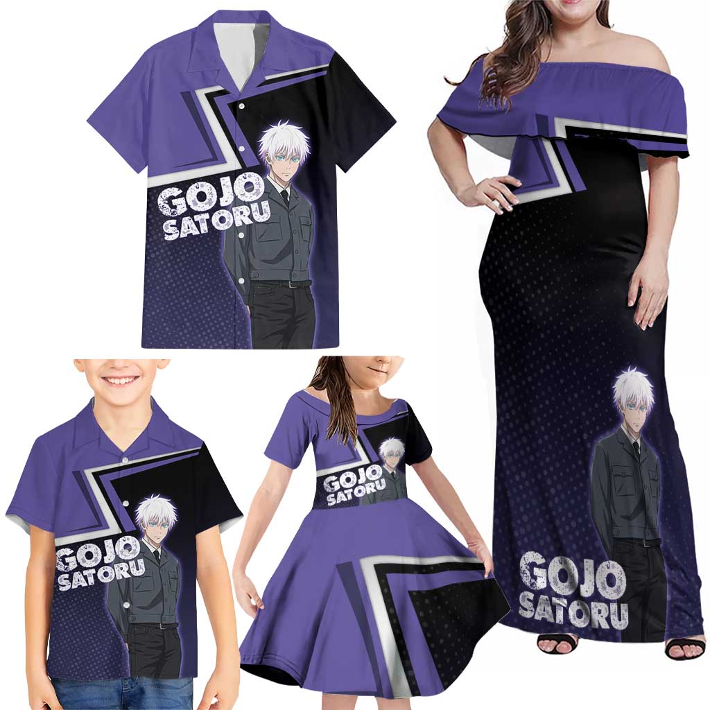 Gojo Satoru Family Matching Off Shoulder Maxi Dress and Hawaiian Shirt Bold Anime Poster Style