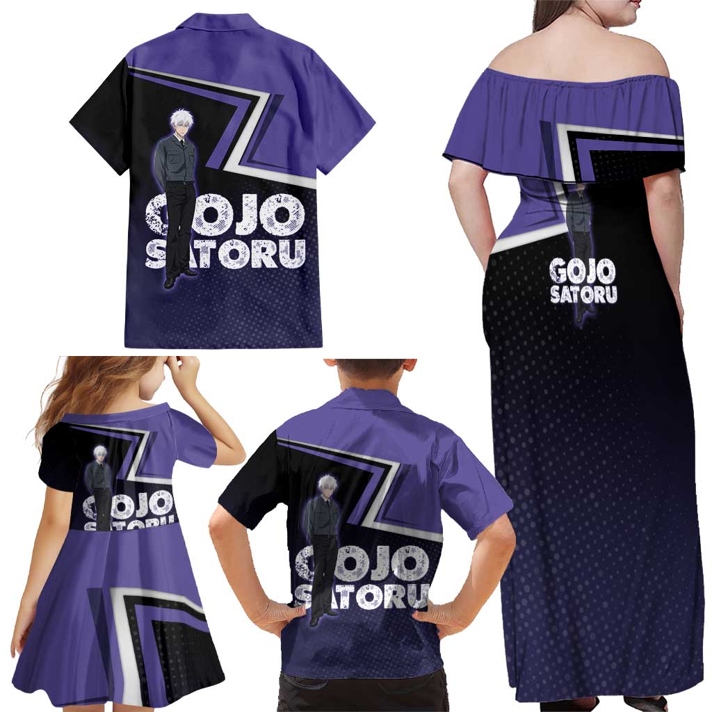 Gojo Satoru Family Matching Off Shoulder Maxi Dress and Hawaiian Shirt Bold Anime Poster Style