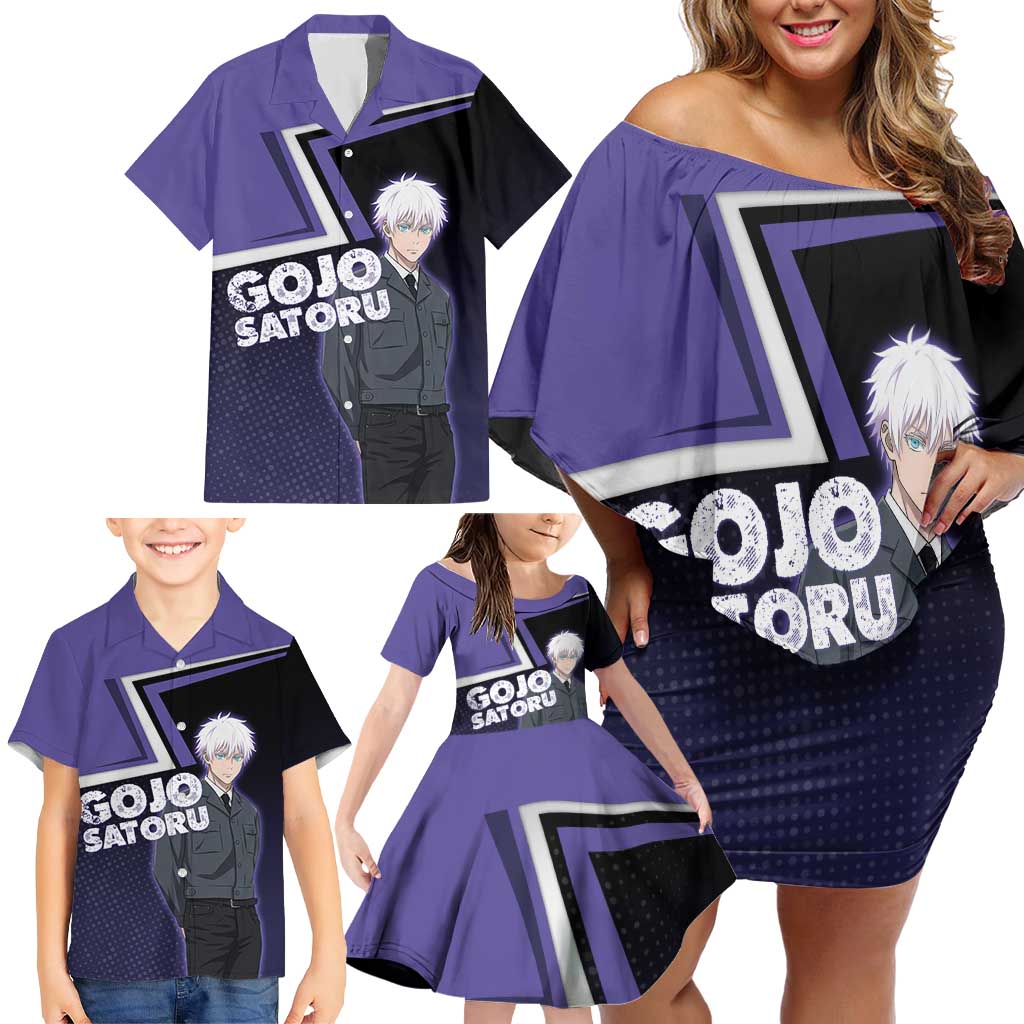 Gojo Satoru Family Matching Off Shoulder Short Dress and Hawaiian Shirt Bold Anime Poster Style