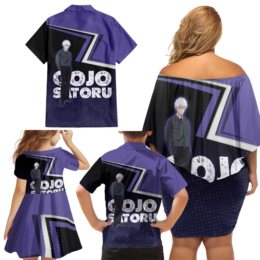 Gojo Satoru Family Matching Off Shoulder Short Dress and Hawaiian Shirt Bold Anime Poster Style
