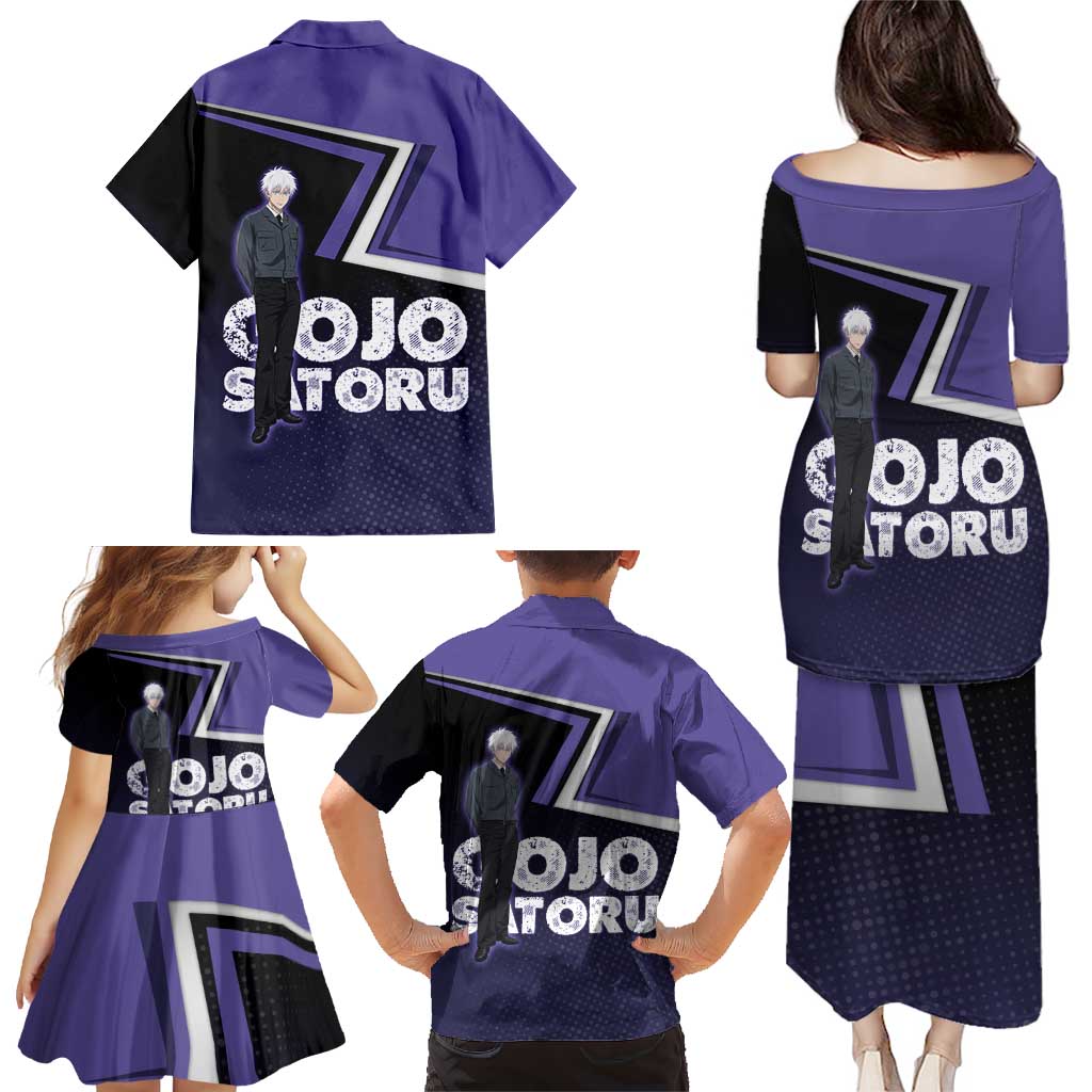 Gojo Satoru Family Matching Puletasi and Hawaiian Shirt Bold Anime Poster Style
