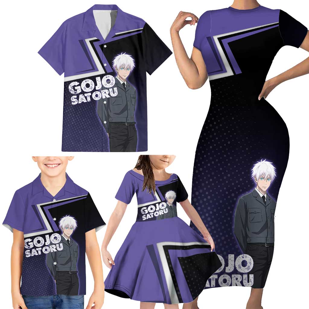 Gojo Satoru Family Matching Short Sleeve Bodycon Dress and Hawaiian Shirt Bold Anime Poster Style