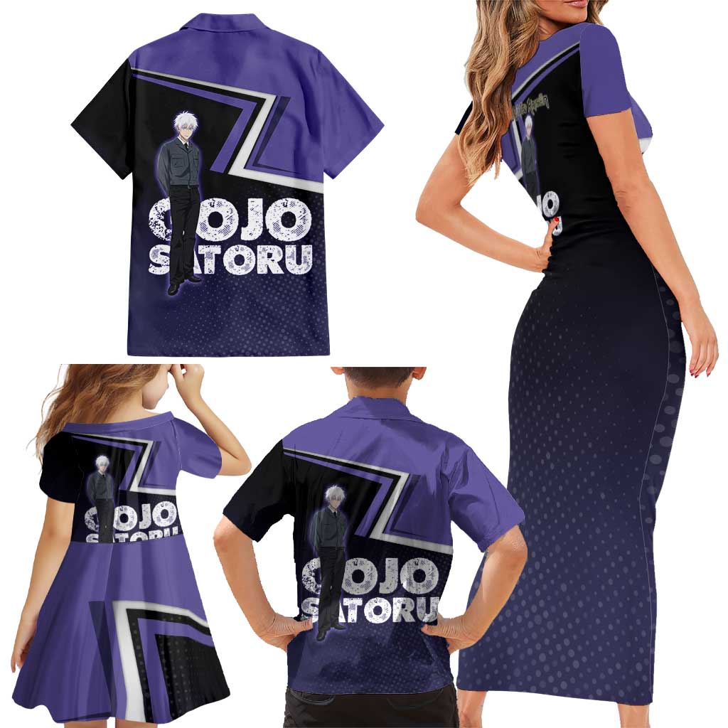 Gojo Satoru Family Matching Short Sleeve Bodycon Dress and Hawaiian Shirt Bold Anime Poster Style