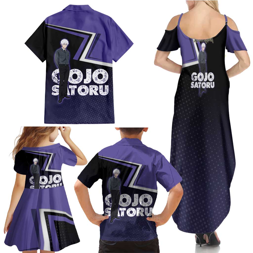 Gojo Satoru Family Matching Summer Maxi Dress and Hawaiian Shirt Bold Anime Poster Style