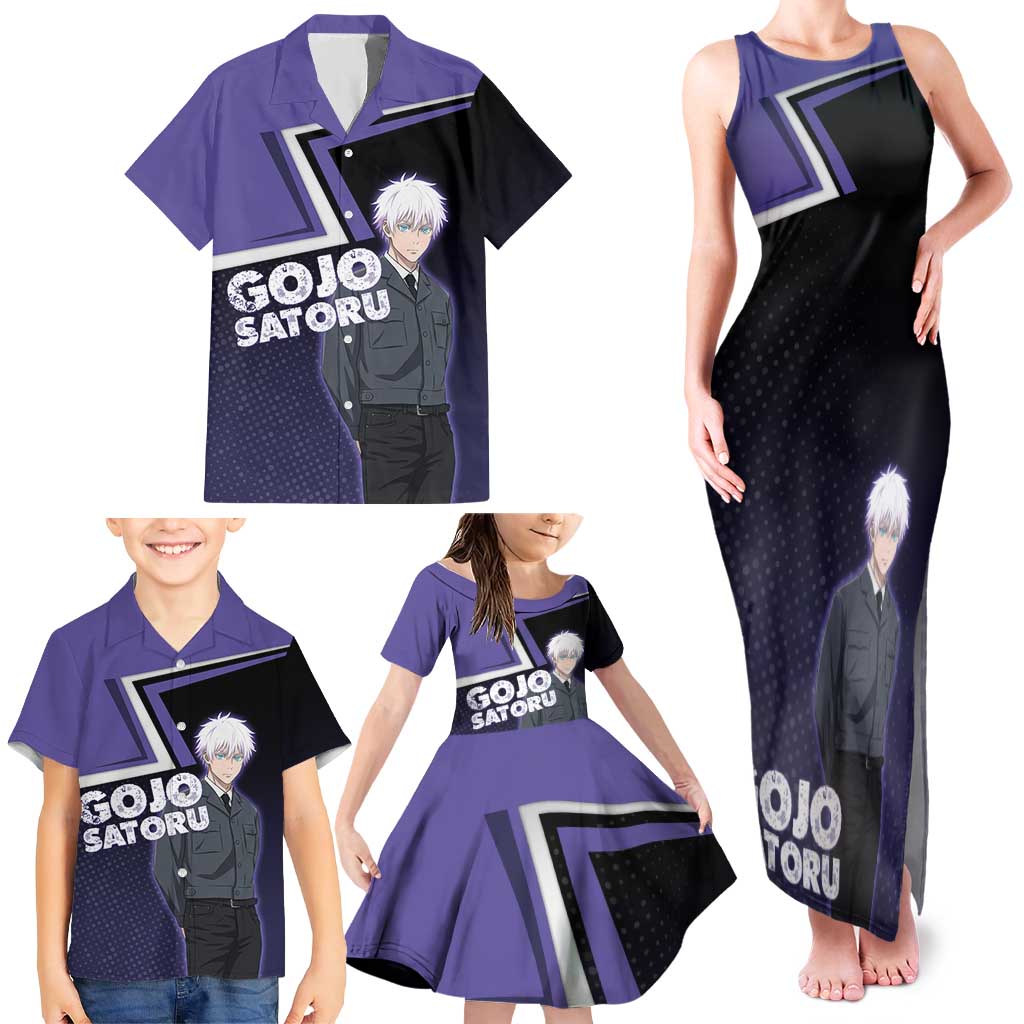 Gojo Satoru Family Matching Tank Maxi Dress and Hawaiian Shirt Bold Anime Poster Style