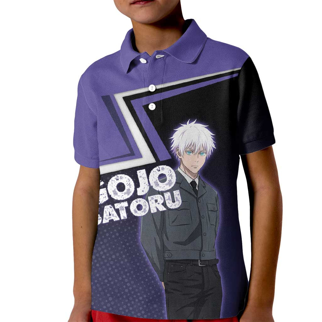 Gojo Satoru Kid Polo Shirt Bold Anime Poster Style