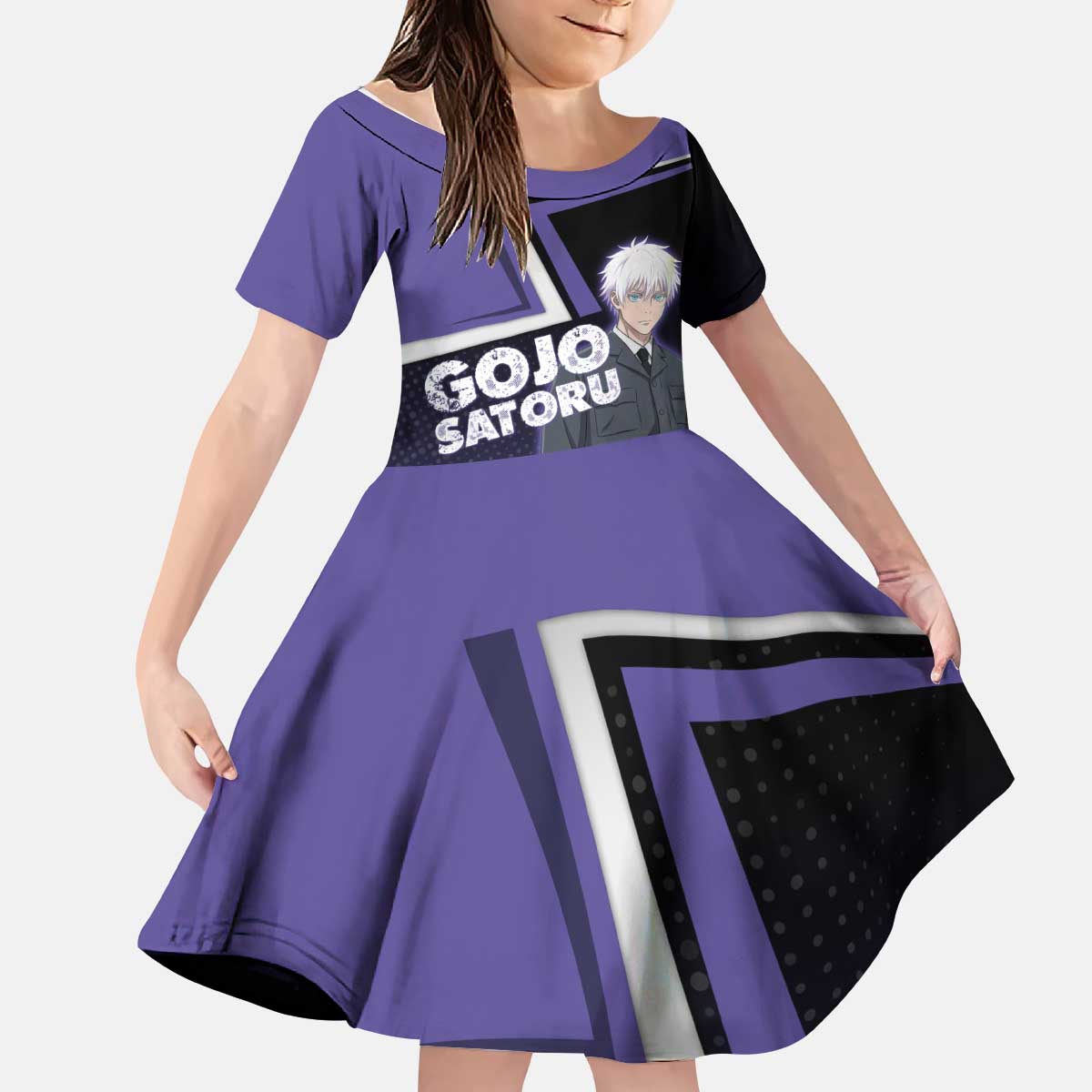 Gojo Satoru Kid Short Sleeve Dress Bold Anime Poster Style