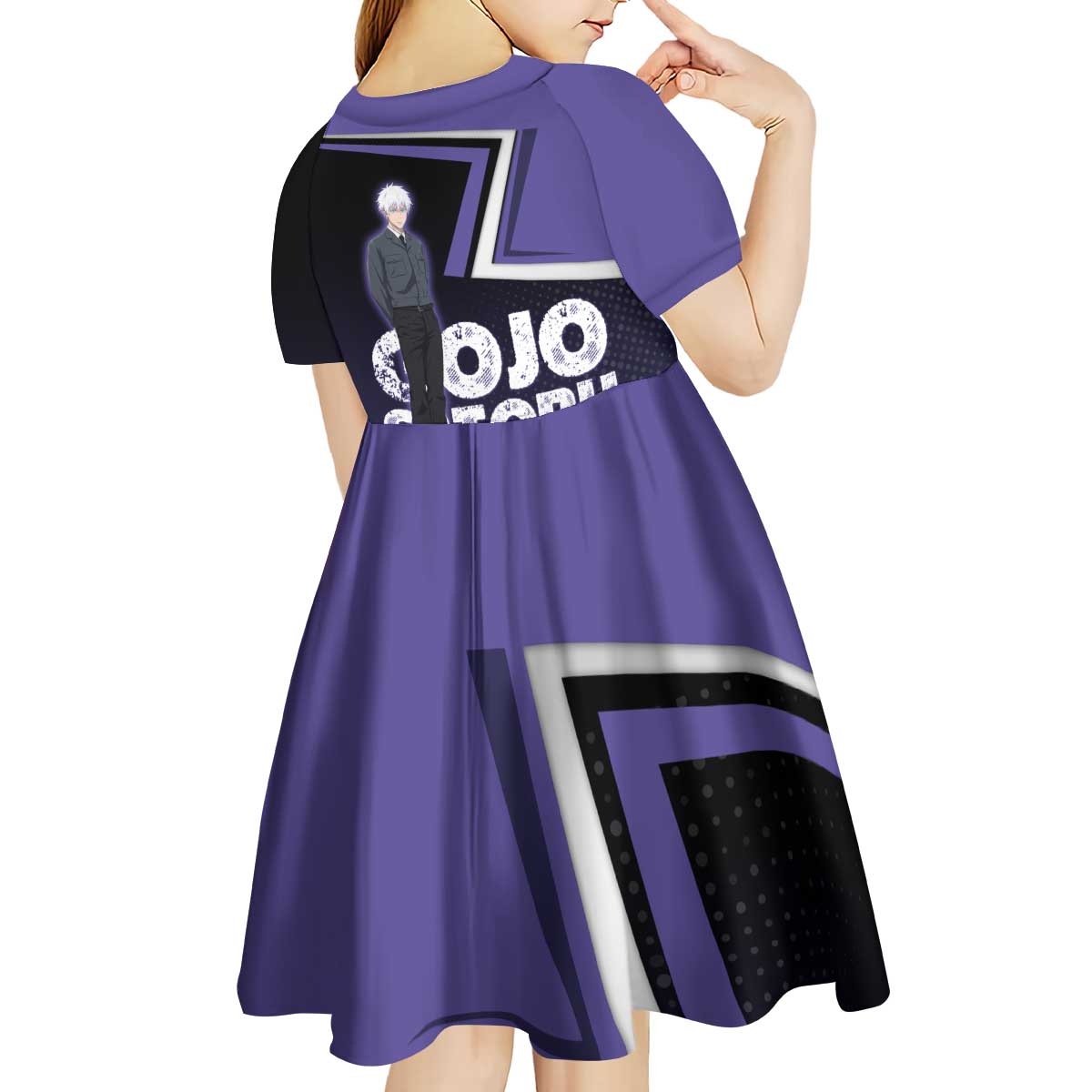 Gojo Satoru Kid Short Sleeve Dress Bold Anime Poster Style