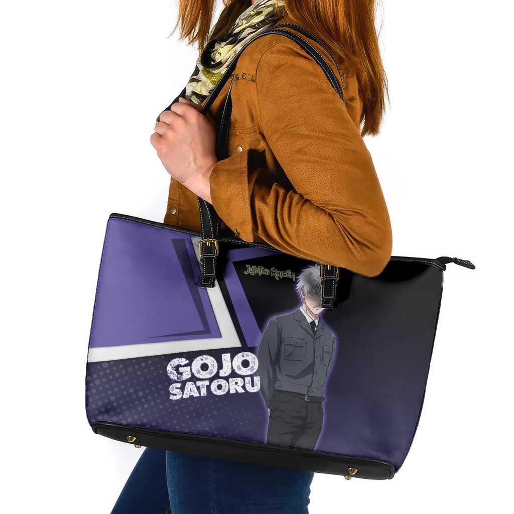 Gojo Satoru Leather Tote Bag Bold Anime Poster Style