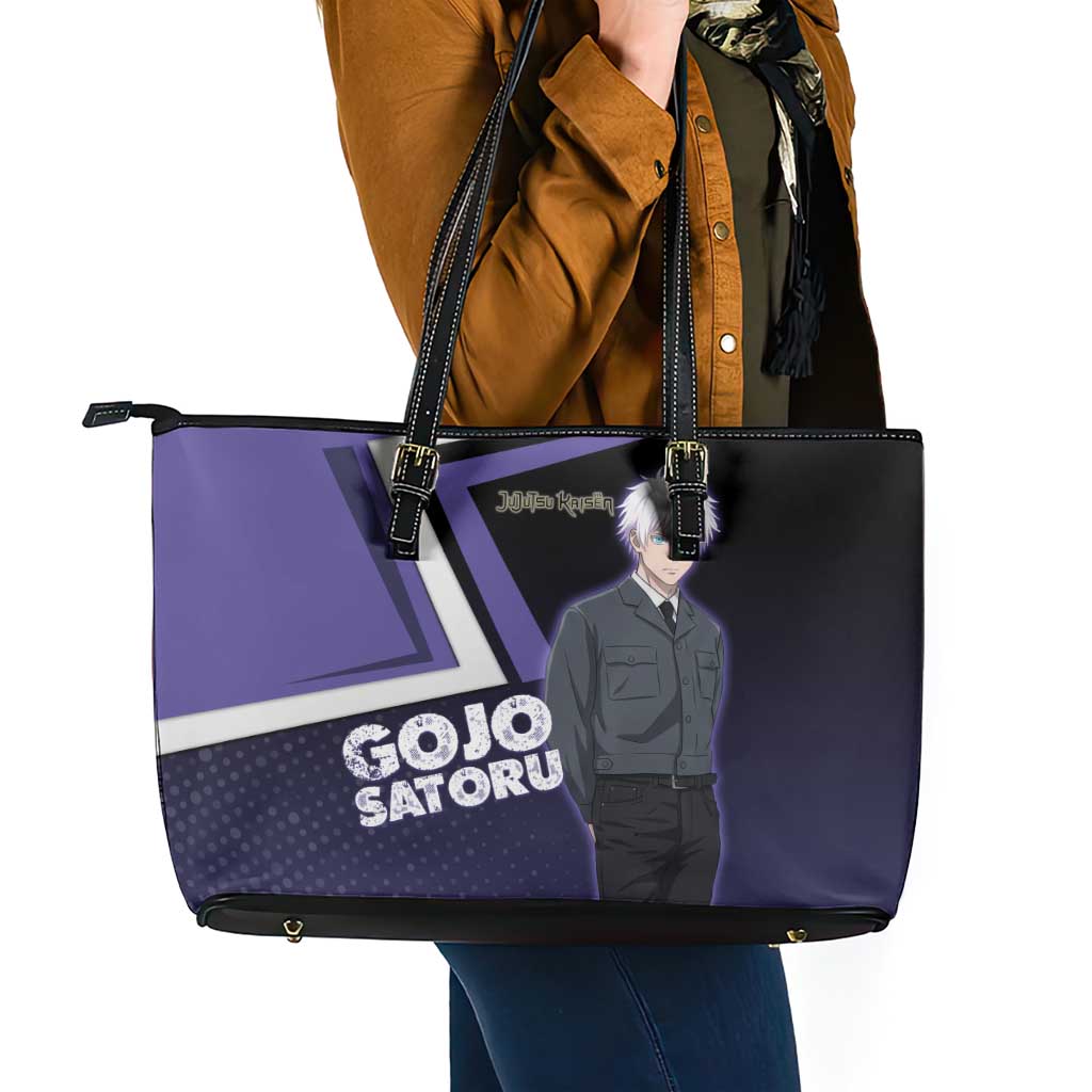 Gojo Satoru Leather Tote Bag Bold Anime Poster Style