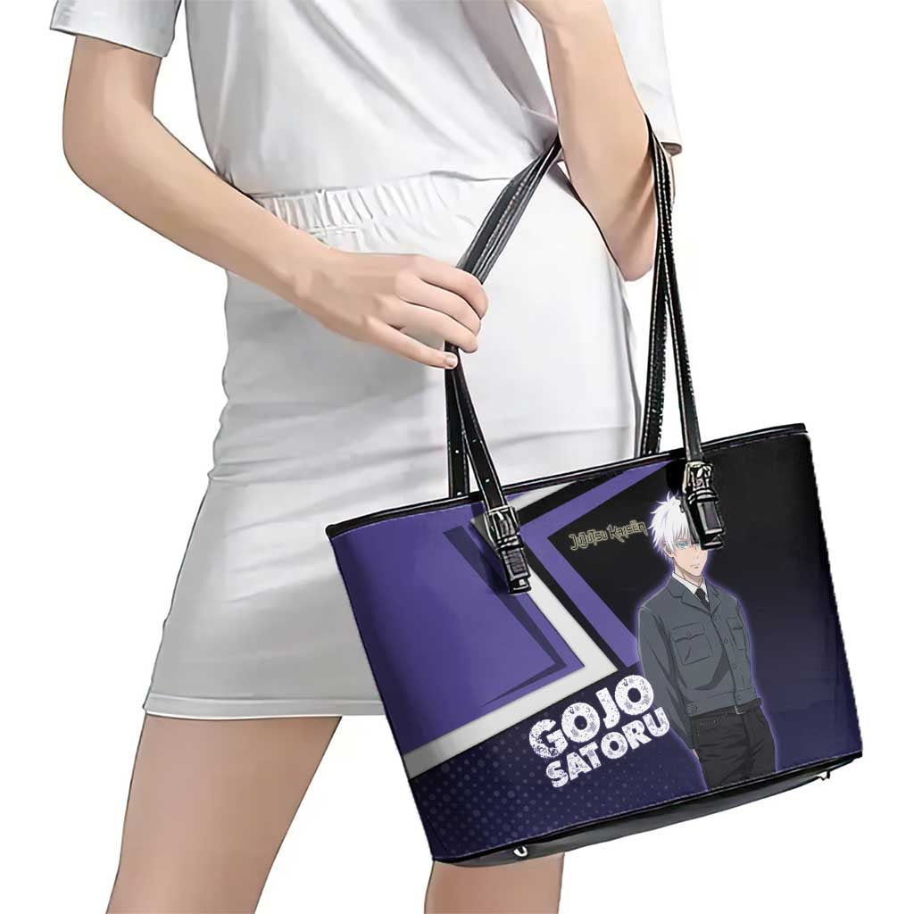 Gojo Satoru Leather Tote Bag Bold Anime Poster Style