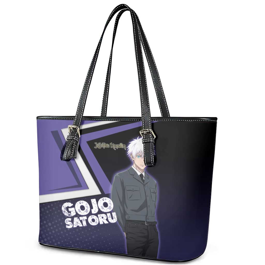 Gojo Satoru Leather Tote Bag Bold Anime Poster Style