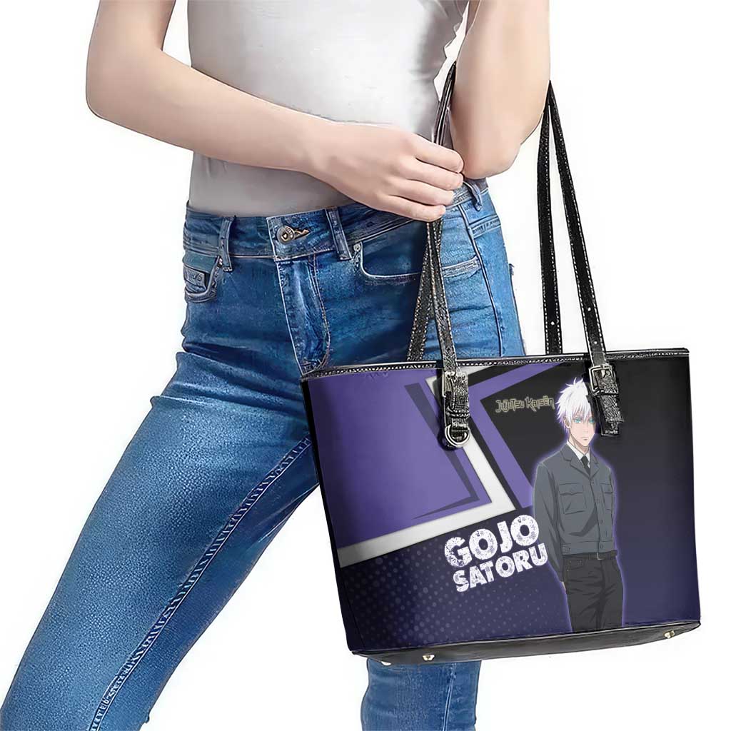 Gojo Satoru Leather Tote Bag Bold Anime Poster Style