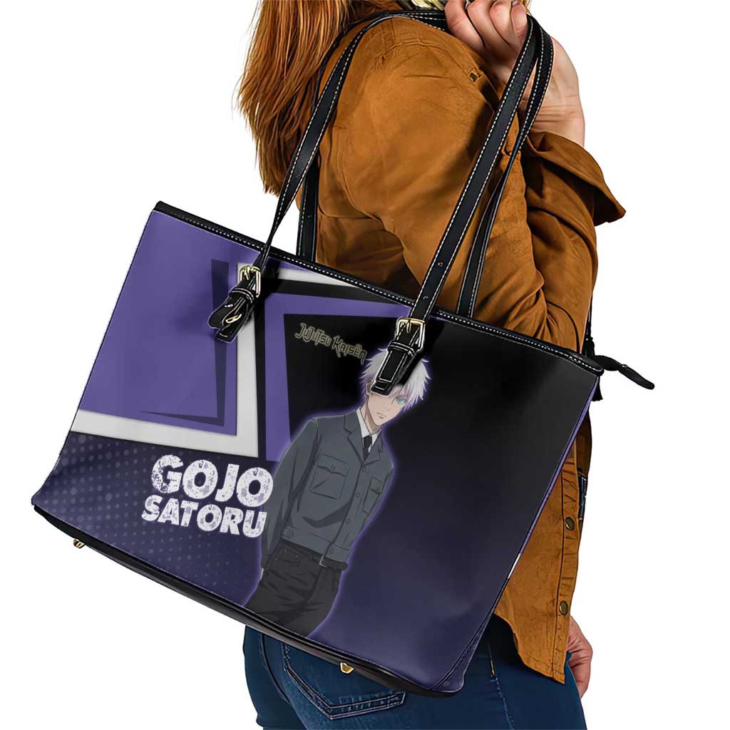 Gojo Satoru Leather Tote Bag Bold Anime Poster Style