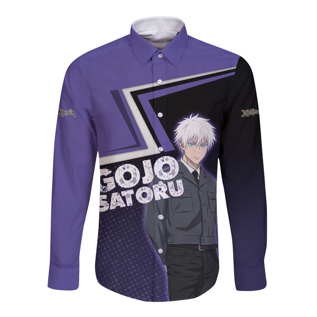 Gojo Satoru Long Sleeve Button Shirt Bold Anime Poster Style
