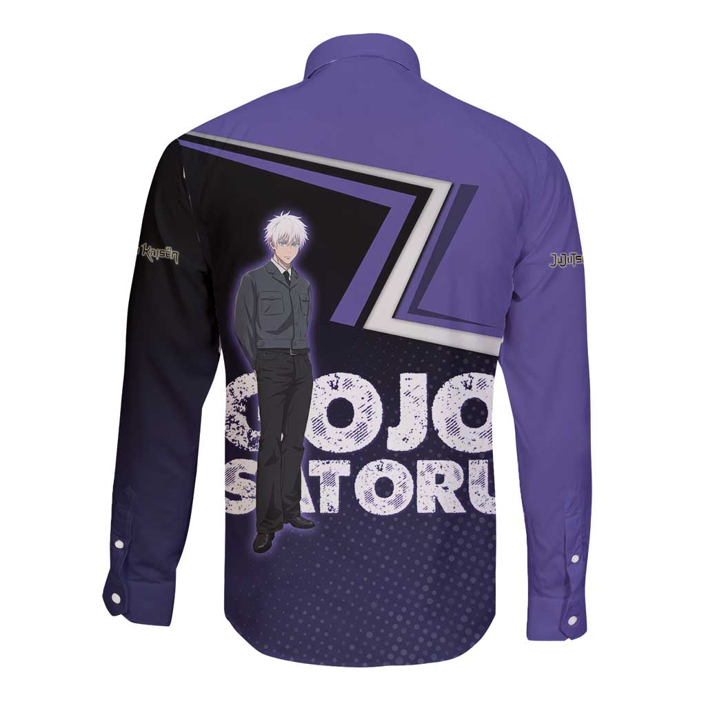 Gojo Satoru Long Sleeve Button Shirt Bold Anime Poster Style