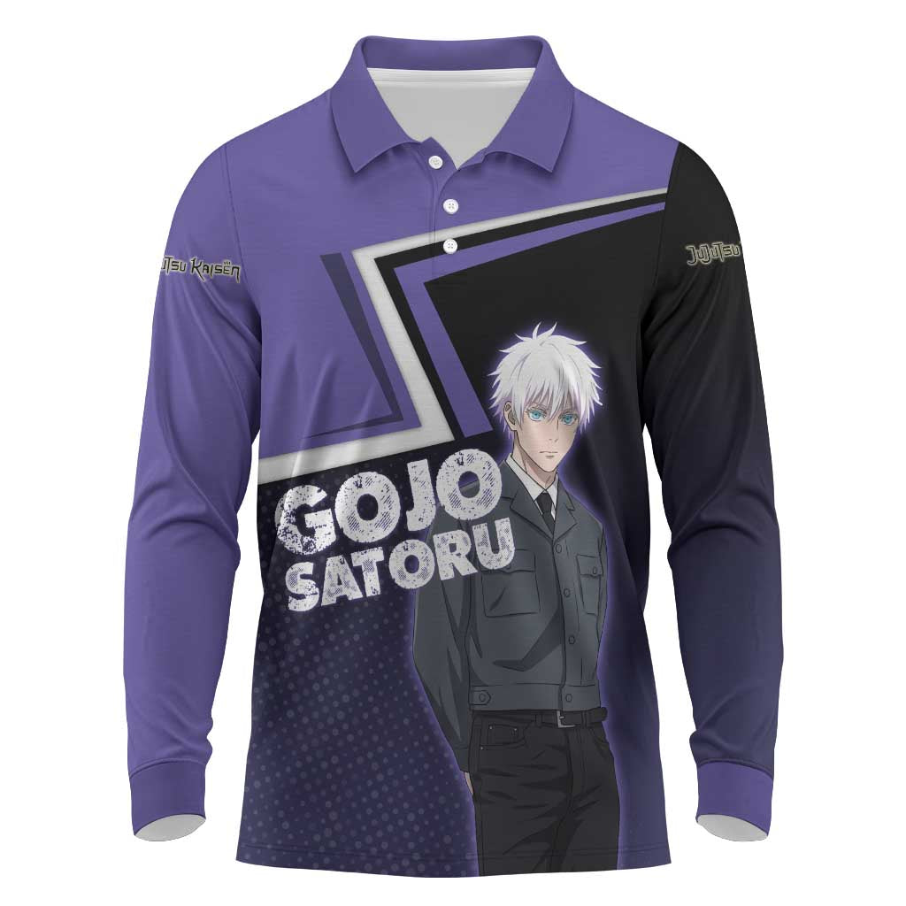 Gojo Satoru Long Sleeve Polo Shirt Bold Anime Poster Style
