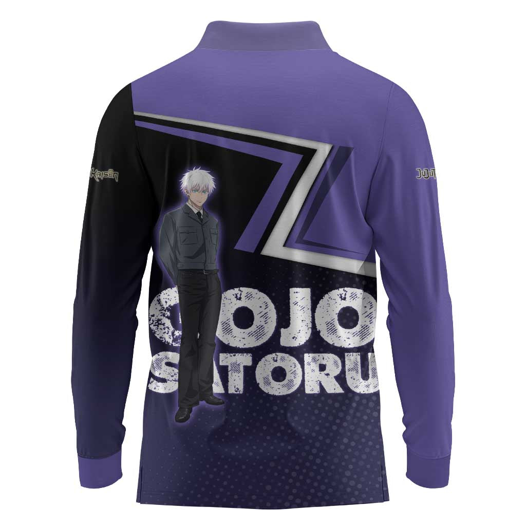 Gojo Satoru Long Sleeve Polo Shirt Bold Anime Poster Style