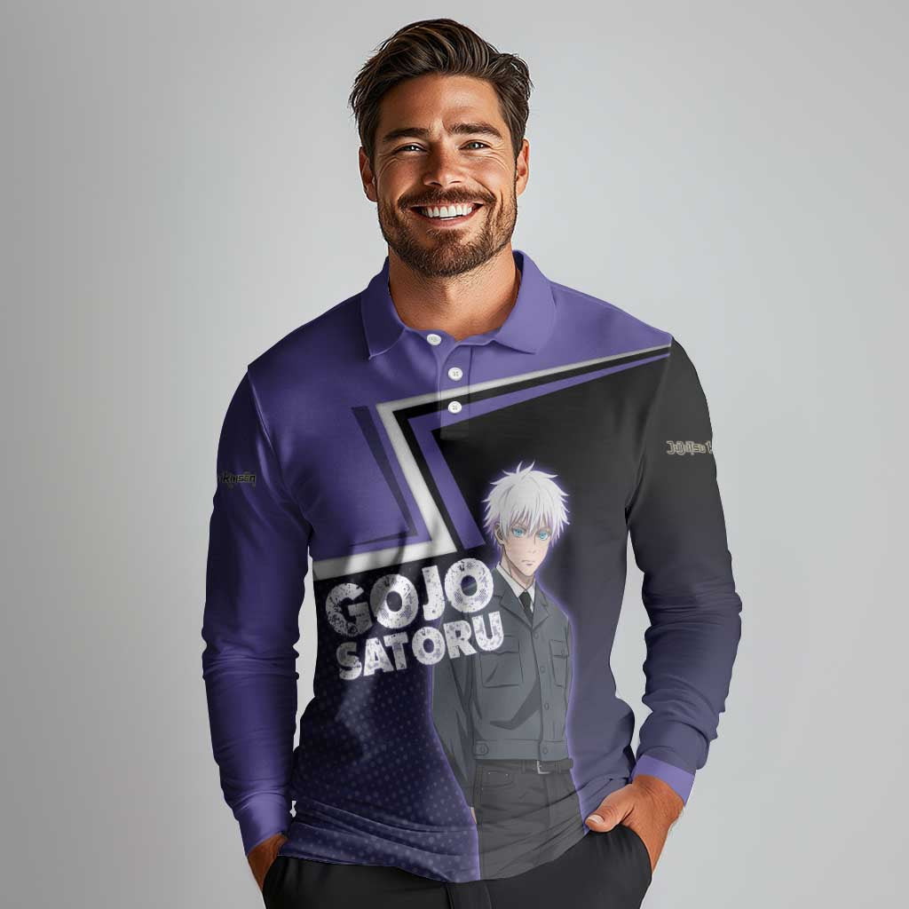 Gojo Satoru Long Sleeve Polo Shirt Bold Anime Poster Style