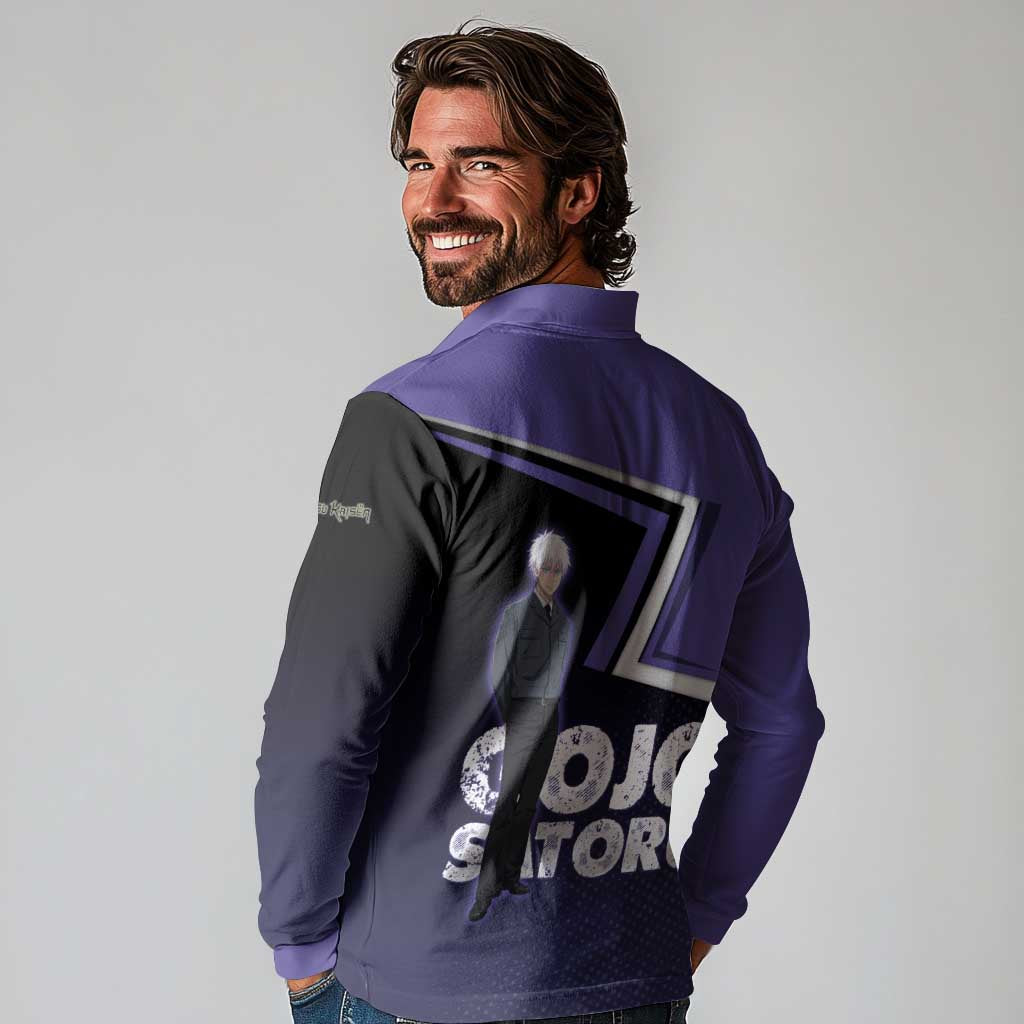 Gojo Satoru Long Sleeve Polo Shirt Bold Anime Poster Style