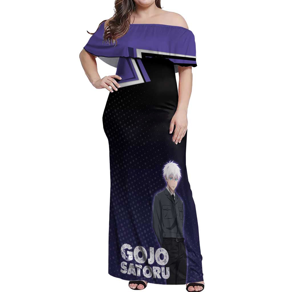 Gojo Satoru Off Shoulder Maxi Dress Bold Anime Poster Style