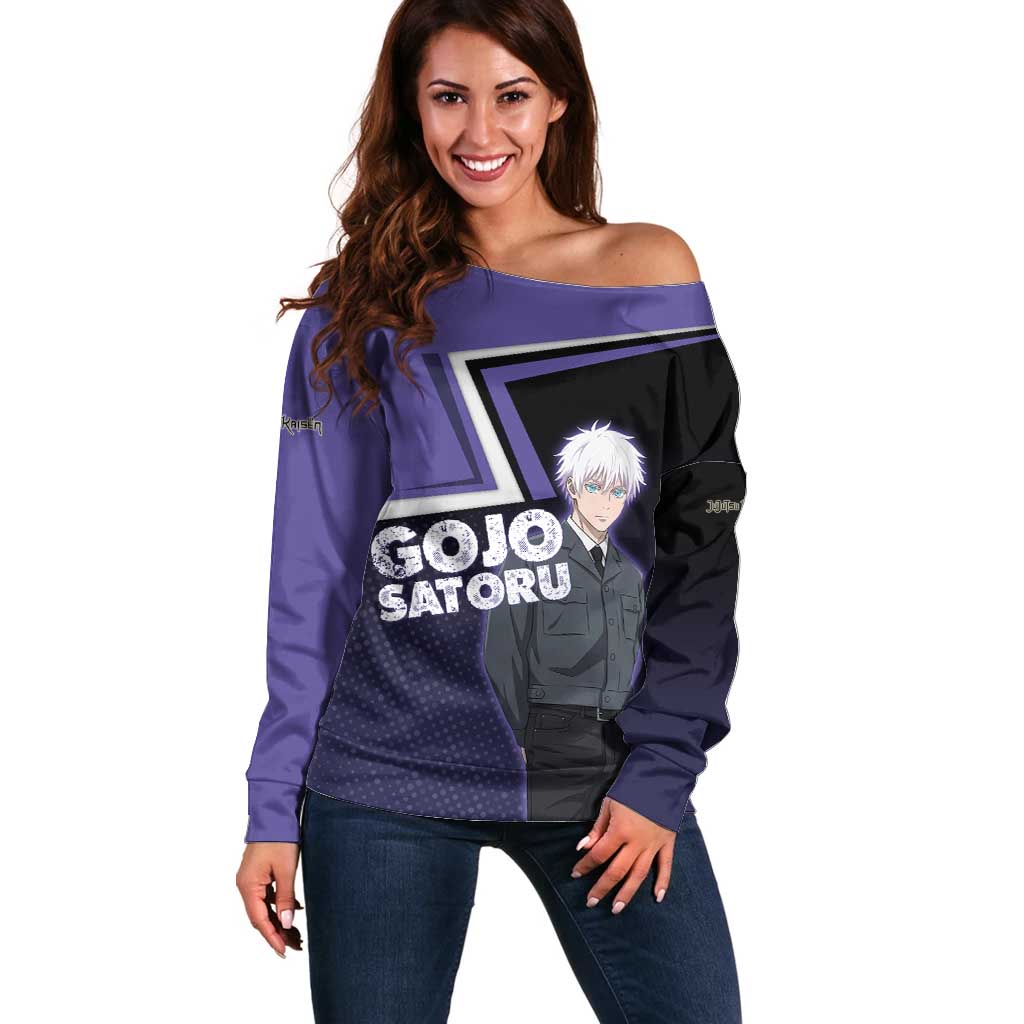 Gojo Satoru Off Shoulder Sweater Bold Anime Poster Style