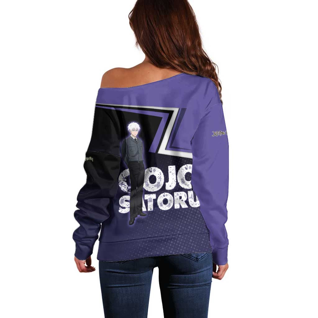 Gojo Satoru Off Shoulder Sweater Bold Anime Poster Style
