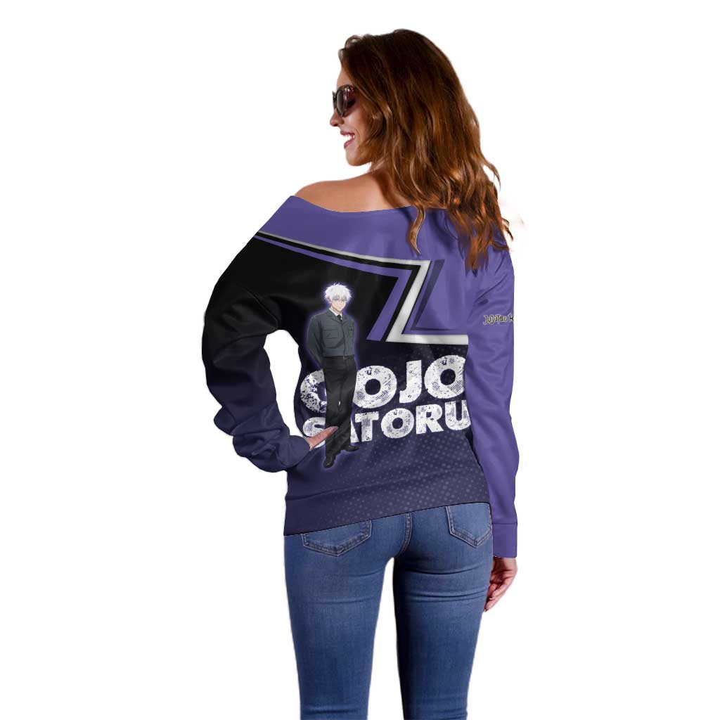 Gojo Satoru Off Shoulder Sweater Bold Anime Poster Style