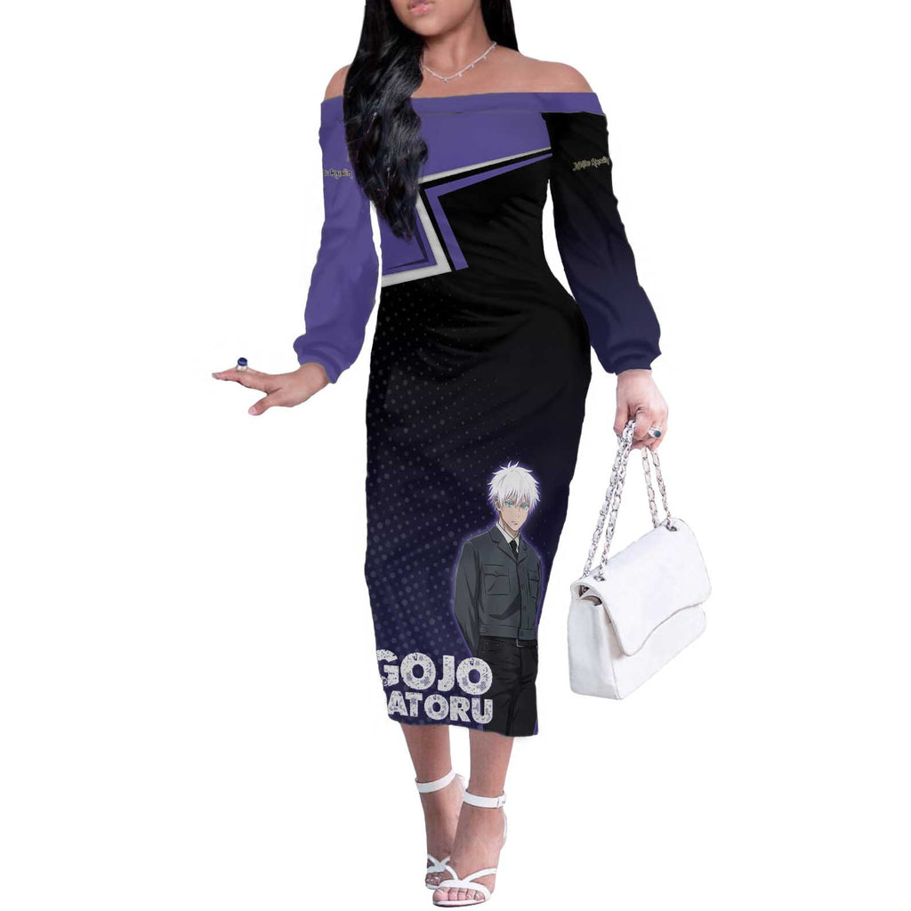 Gojo Satoru Off The Shoulder Long Sleeve Dress Bold Anime Poster Style