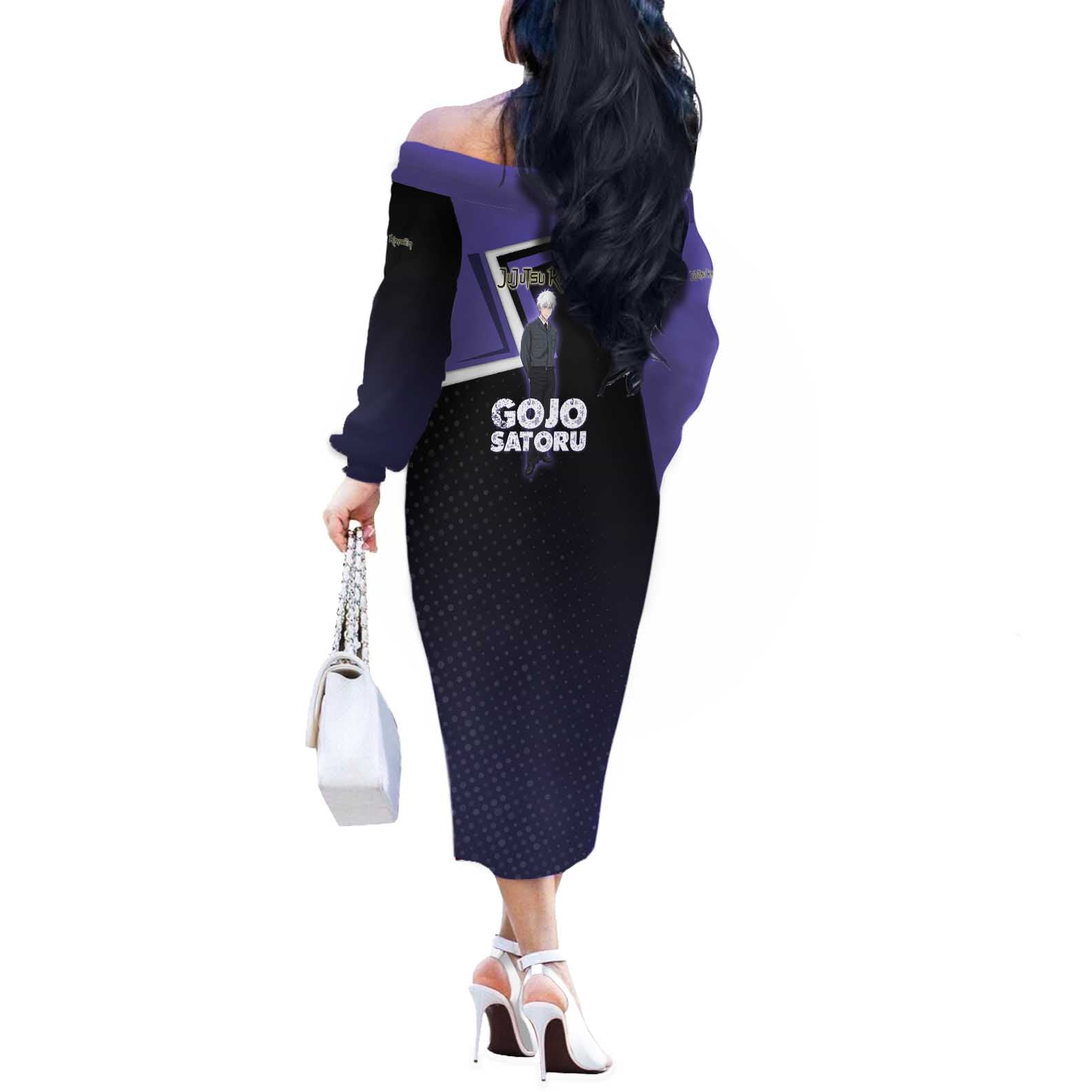 Gojo Satoru Off The Shoulder Long Sleeve Dress Bold Anime Poster Style