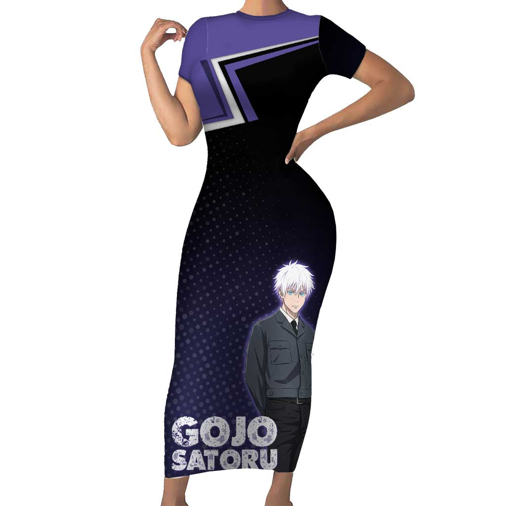 Gojo Satoru Short Sleeve Bodycon Dress Bold Anime Poster Style