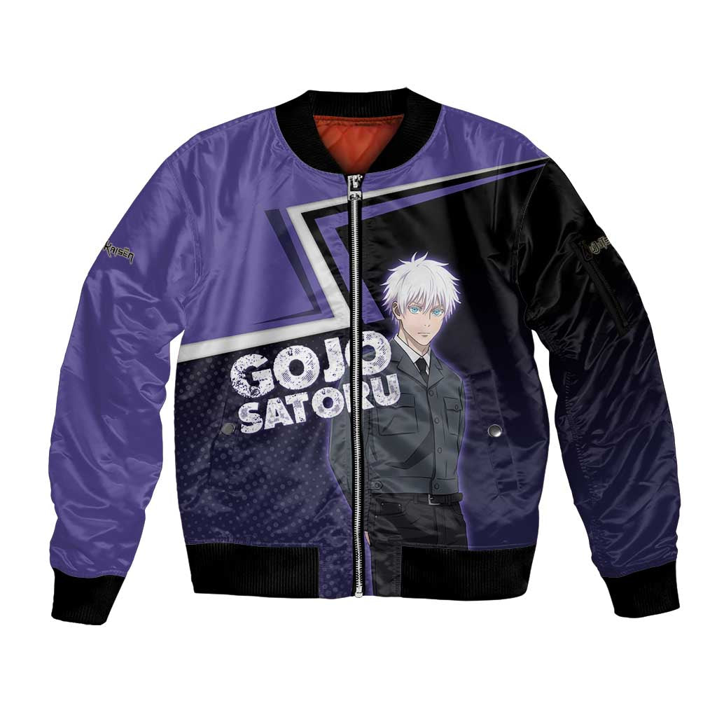 Gojo Satoru Sleeve Zip Bomber Jacket Bold Anime Poster Style