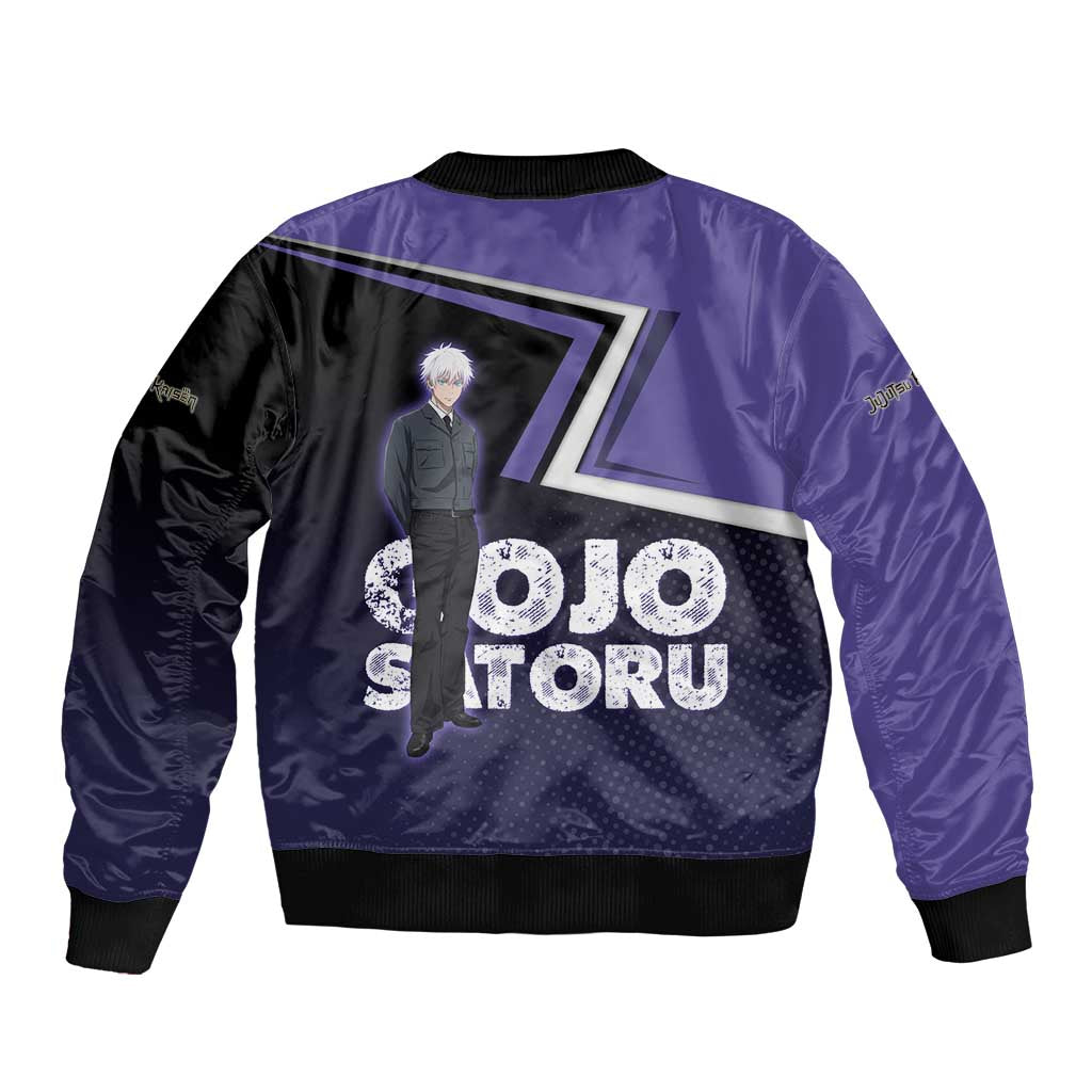 Gojo Satoru Sleeve Zip Bomber Jacket Bold Anime Poster Style