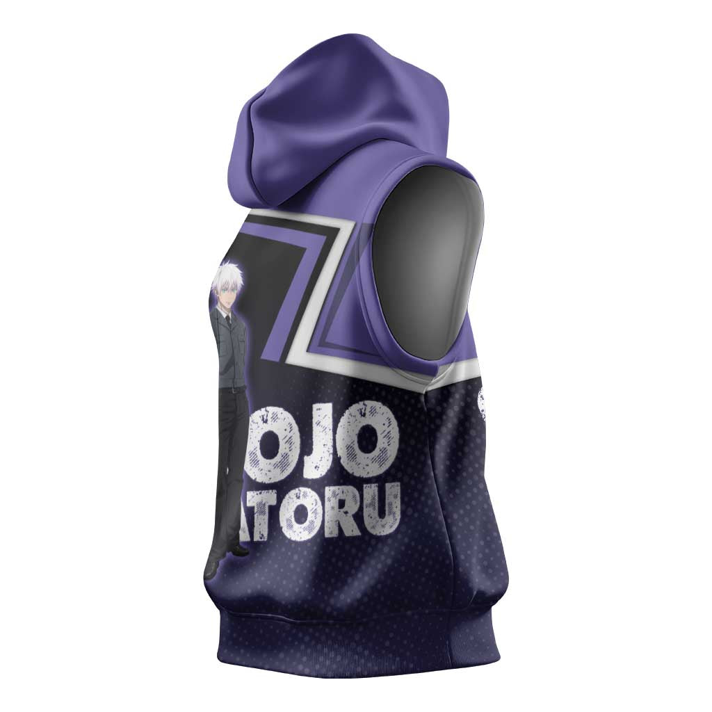 Gojo Satoru Sleeveless Hoodie Bold Anime Poster Style