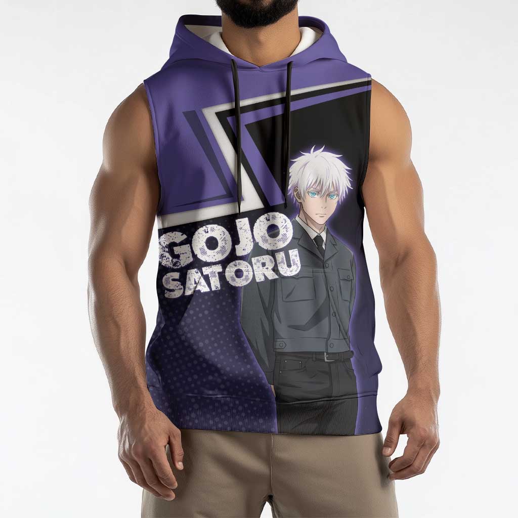 Gojo Satoru Sleeveless Hoodie Bold Anime Poster Style
