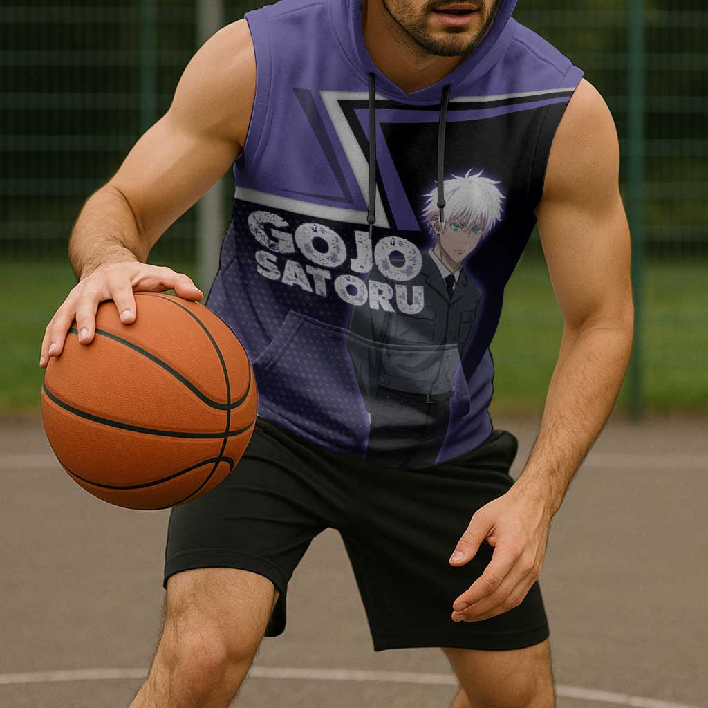 Gojo Satoru Sleeveless Hoodie Bold Anime Poster Style