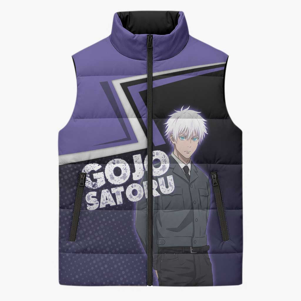 Gojo Satoru Sleeveless Puffer Jacket Bold Anime Poster Style