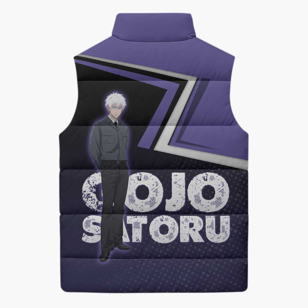 Gojo Satoru Sleeveless Puffer Jacket Bold Anime Poster Style