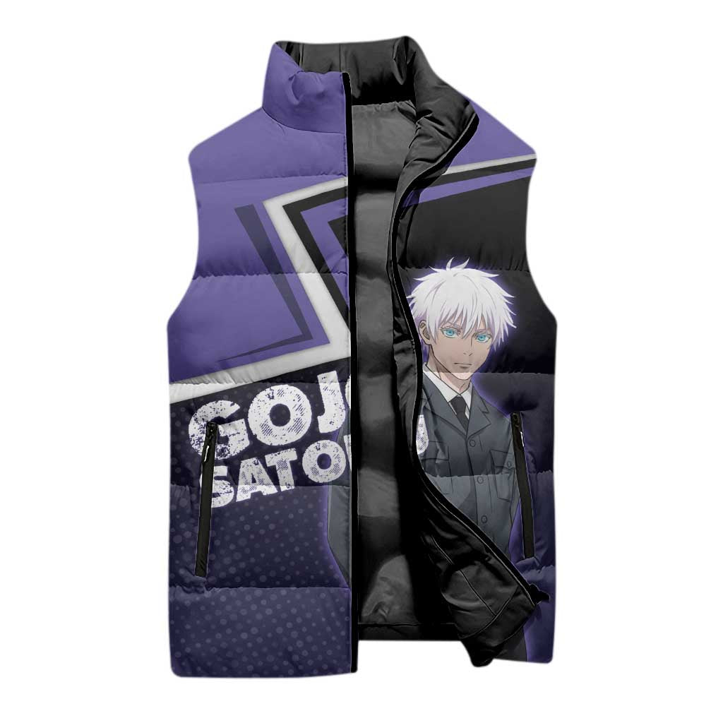 Gojo Satoru Sleeveless Puffer Jacket Bold Anime Poster Style