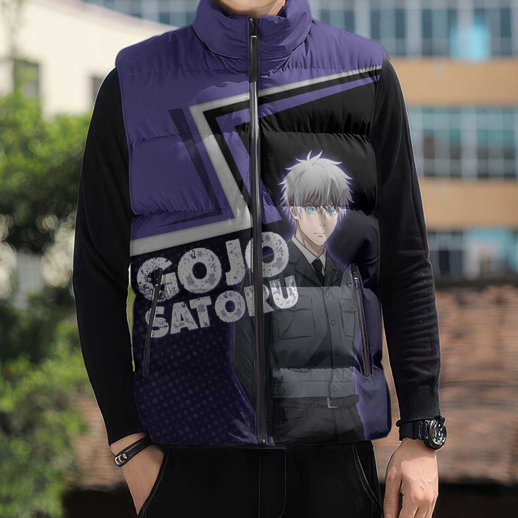 Gojo Satoru Sleeveless Puffer Jacket Bold Anime Poster Style