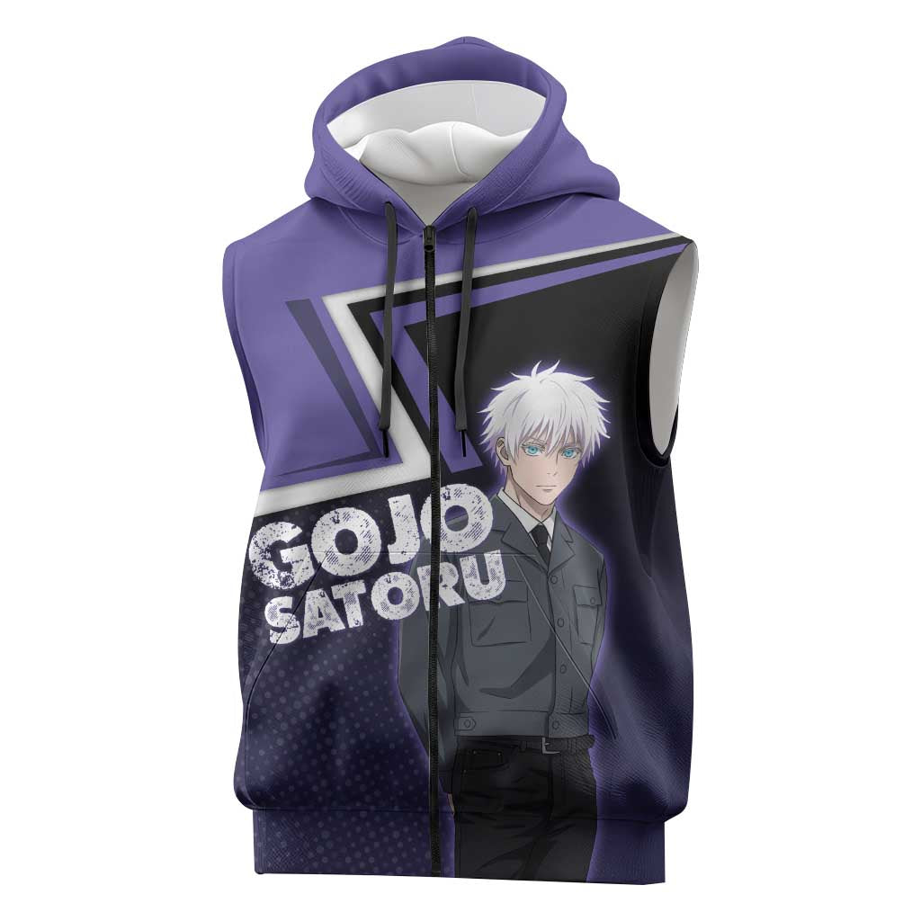 Gojo Satoru Sleeveless Zip Hoodie Bold Anime Poster Style