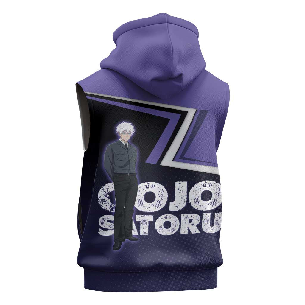 Gojo Satoru Sleeveless Zip Hoodie Bold Anime Poster Style